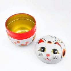 Japanese Metal Tea Caddy - White Maneki Neko 14 Japanese Metal Tea Caddy - White Maneki Neko -Shibui Store 15 min