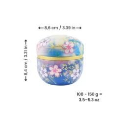 Blue Flowered Metal Tea Caddy 17 Blue Flowered Metal Tea Caddy -Shibui Store BoiteaTheMetalFleuriebleu min