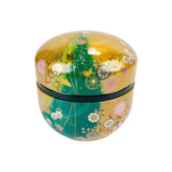 Round Tea Tin - Gold & Green 10 Round Tea Tin - Gold & Green -Shibui Store boite a the ronde or et vert 393