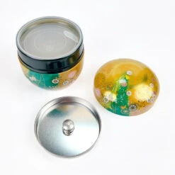 Round Tea Tin - Gold & Green 9 Round Tea Tin - Gold & Green -Shibui Store boite a the ronde or et vert 958
