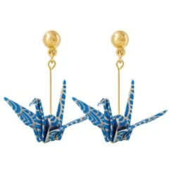 Blue Origami Earrings -Shibui Store boucles doreilles origami bleu 939