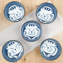 Set Of 5 Maneki Neko Bowls