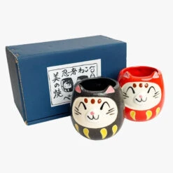 Japanese Mug Set - Daruma Cat -Shibui Store coffret mugs japonais daruma cat 638