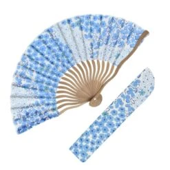 Japanese Fan & Pouch β Blue Flowers