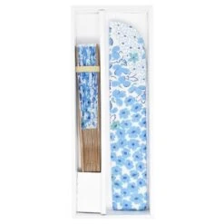 Japanese Fan & Pouch – Blue Flowers -Shibui Store eventails japonais pochette fleurs bleues 636