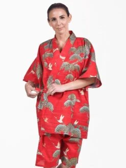 Jinbei Japanese Woman Red Crane & Pine -Shibui Store jinbei japonais femme rouge grue pin 108
