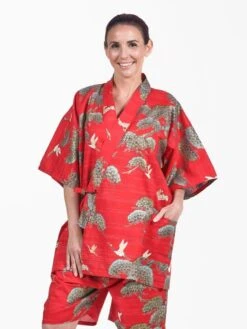 Jinbei Japanese Woman Red Crane & Pine -Shibui Store jinbei japonais femme rouge grue pin 138