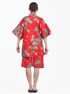 Jinbei Japanese Woman Red Crane & Pine -Shibui Store jinbei japonais femme rouge grue pin 458