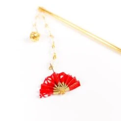 Japanese Kanzashi Red Fan -Shibui Store kanzashi japonais eventail rouge 970