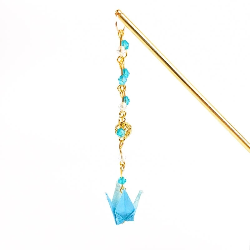 Modern Japanese Hair Pin - Blue Origami 4 Modern Japanese Hair Pin - Blue Origami - Image 2