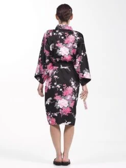 Happi Kimono Women - Black Crane & Flowers -Shibui Store kimono happi femme noir grue fleurs taille unique 772