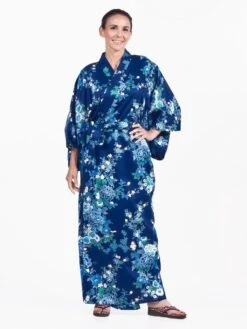 Japanese Kimono Women - Blue Hana -Shibui Store kimono japonais femme bleu hana taille unique 160