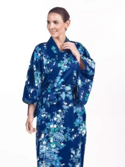 Japanese Kimono Women - Blue Hana -Shibui Store kimono japonais femme bleu hana taille unique 591