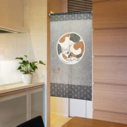 Japanese Noren Curtain Asanoha Cat -Shibui Store noren japonais chat asanoha 220