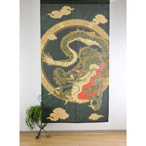 Short Noren Doorway Curtain - Golden Dragon
