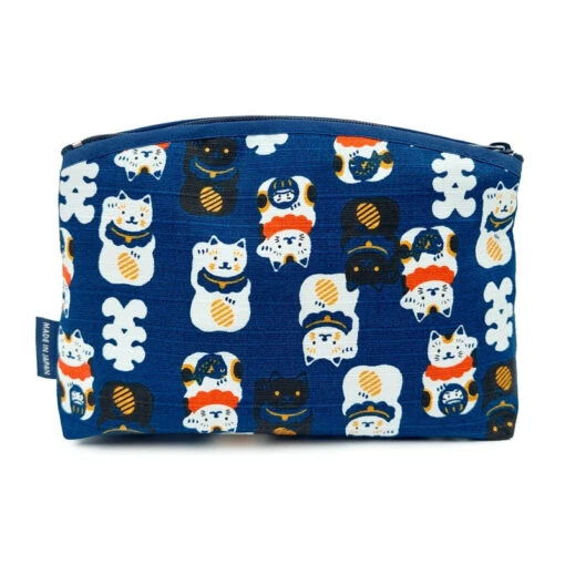 Japanese Clutch Bag - Blue Maneki Neko