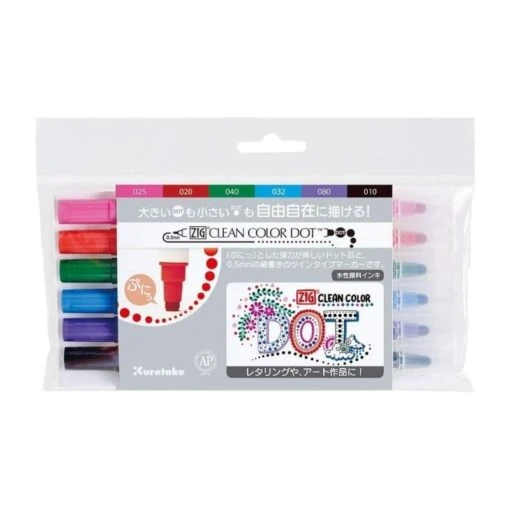 ZIG Clean Color Dot Markers - Set Of 6 - Dual Tip