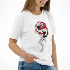 Japanese Tee Shirt - Dragon & Sun -Shibui Store t shirt japonais dragon soleil 185