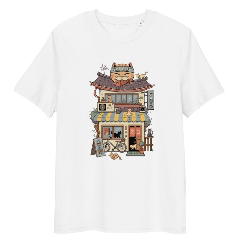 Japanese Tee Shirt - Neko Coffee 3 Japanese Tee Shirt - Neko Coffee