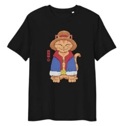 Japanese Tee Shirt - Neko Straw Hat -Shibui Store t shirt japonais neko chapeau de paille s noir 858