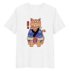 Japanese Tee Shirt - Neko Sushi Master -Shibui Store t shirt japonais neko maitre sushi s blanc 386