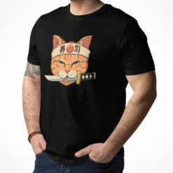 Japanese Tee Shirt - Neko Sushi Katana -Shibui Store t shirt japonais neko sushi katana 380
