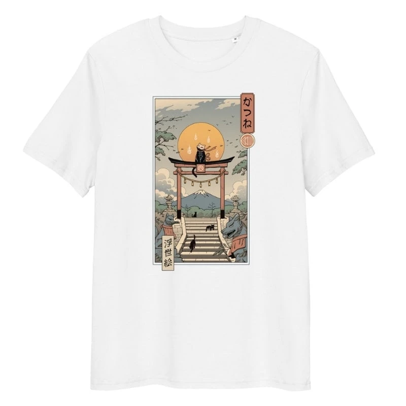 Japanese Tee Shirt - Ukiyo-e Neko Inari 5 Japanese Tee Shirt - Ukiyo-e Neko Inari - Image 3