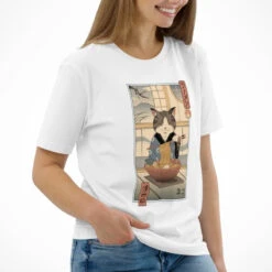 Japanese Tee Shirt - Ukiyo-e Neko Ramen -Shibui Store t shirt japonais ukiyo e neko ramen 681