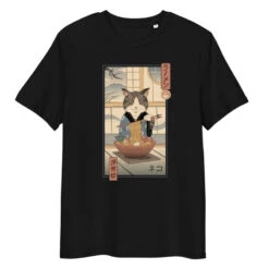 Japanese Tee Shirt - Ukiyo-e Neko Ramen -Shibui Store t shirt japonais ukiyo e neko ramen s noir 140