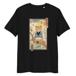 Japanese Tee Shirt - Ukiyo-e Neko Sakura -Shibui Store t shirt japonais ukiyo e neko sakura s noir 961