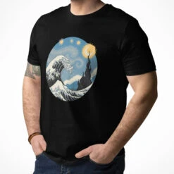 Japanese Tee Shirt - Wave & Starry Night -Shibui Store t shirt japonais vague nuit etoilee 948