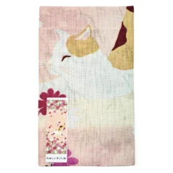 Japanese Tenugui - Cat & Flowers -Shibui Store tenugui japonais chat fleurs 845