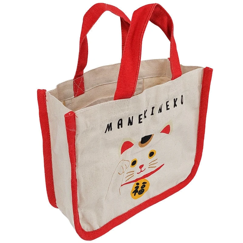 White Maneki Neko Lunch Bag 5 White Maneki Neko Lunch Bag - Image 3