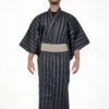 Striped Yukata - Black 2 Striped Yukata - Black -Shibui Store yukata japonais raye noir m 668
